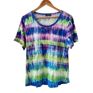 David Cline Crinkle Top Womens XXL Multicolor Tie Dye Scoop Neck Short Sleeve